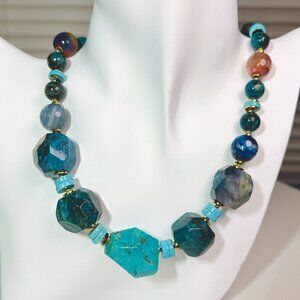 Chunky Blue Gemstone Statement Necklace – Turquoise & Blue Agate